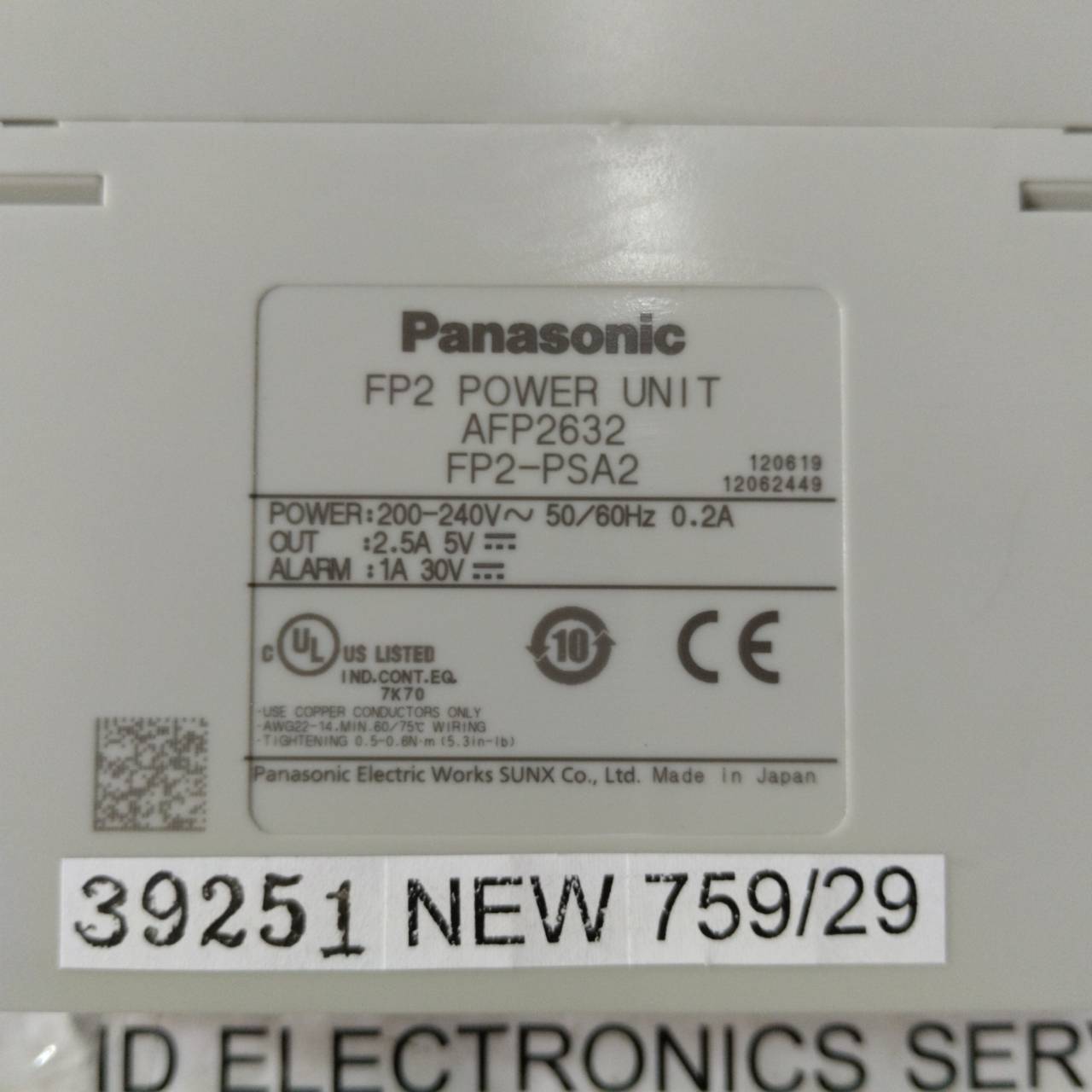 PLC " PANASONIC " MODEL : FP2-PSA2