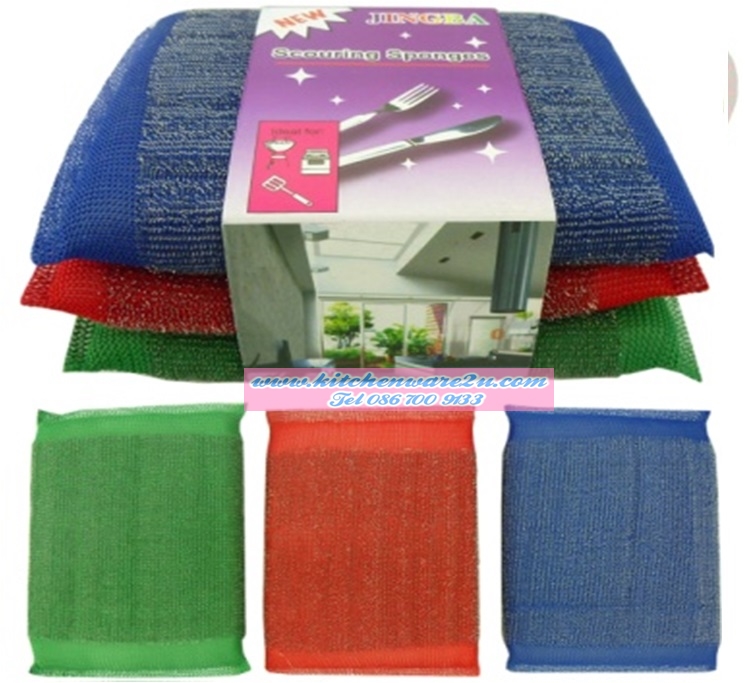 P01050 ฟองน้ำล้างจานเคลือบฝอย 3 ชิ้น HY390-1 (180 บ/โหล ส่ง 15 บาท ขายส่งทุกอย่าง 20 บาท)