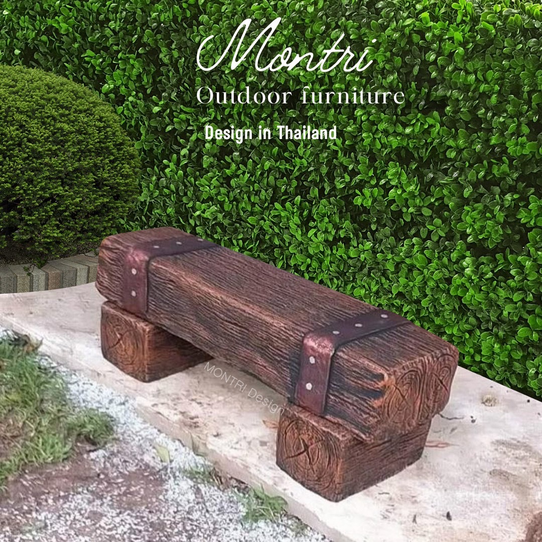 เก้าอี้ไม้หมอน เก้าอี้ปูนลายไม้ ขนาด 30*120*40 cm. สีน้ำตาลคาดทองแดง