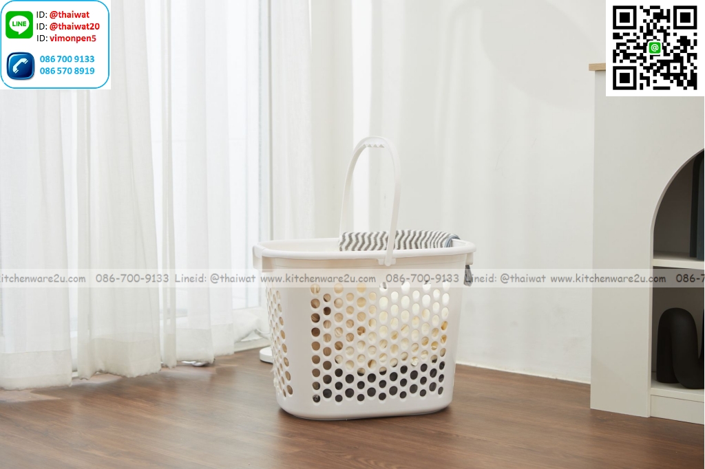 P13535 ตะกร้าเอนกประสงค์มีหูหิ้ว (51*40.5*40 cm) สีขาว เกรดเอ No.5054 (ราคาขายส่งต่อ 12 ใบ:เฉลี่ย 150 บต่อใบ)