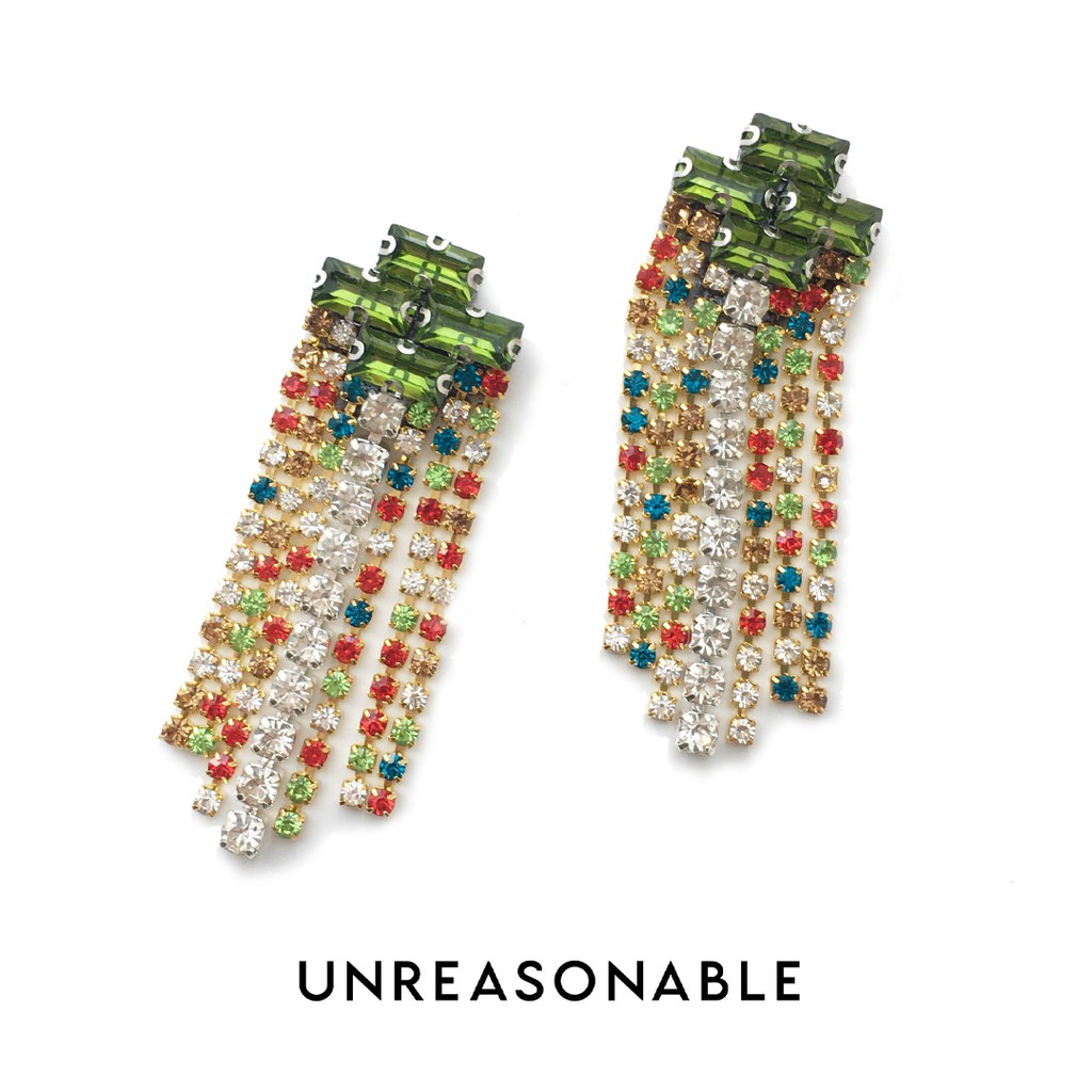 ต่างหู สีเขียว ต่างหูคลิป ต่างหูก้านเงินแท้ น้ำหนักเบา สวยใส่สบาย UA0553-03 Unreasonable Accessories