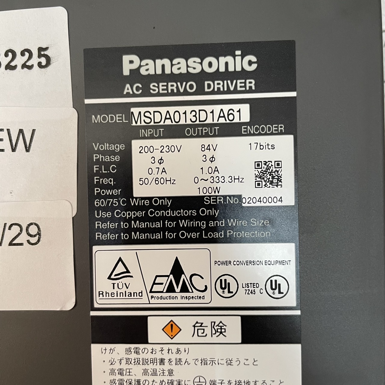 SERVO DRIVE " PANASONIC " MODEL : MSDA013D1A61