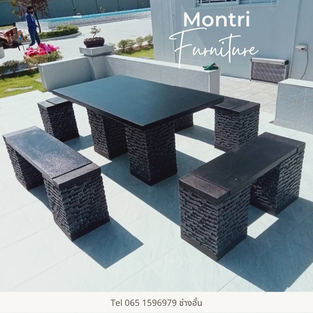 ชุดโต๊ะสนามปูนสไตล์โมเดิร์น โต๊ะปูนสนาม ชุด 8 ที่นั่ง พาดยาว
