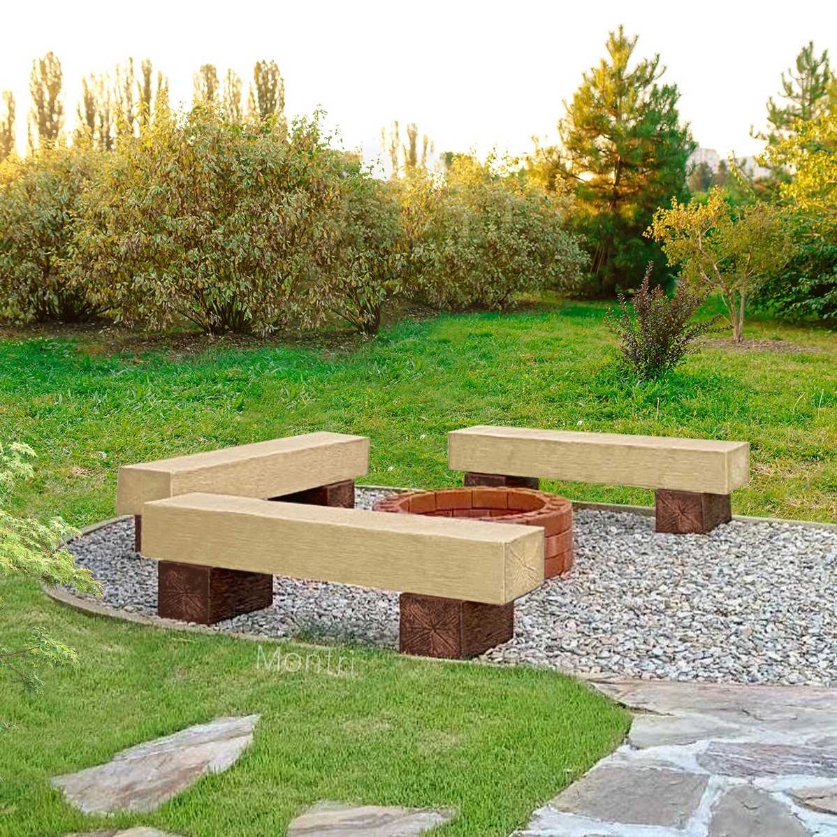 เซต เก้าอี้ไม้หมอน พร้อมเตาอิฐ สร้างมุมแคมป์ไฟอบอุ่น แข็งแรง สไตล์มินิมอล