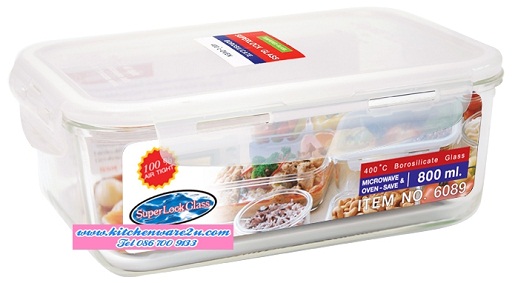 P05399 กล่อง Superlock แบบแก้ว จุ 800 มล.No.6089 ขนาด 14.5 ซม.(กว้าง) X 19.5 ซม.(ยาว) X 6.5 ซม.(สูง) (ราคาส่งต่อ 12 ใบ: เฉลี่ย 100บต่อใบ)