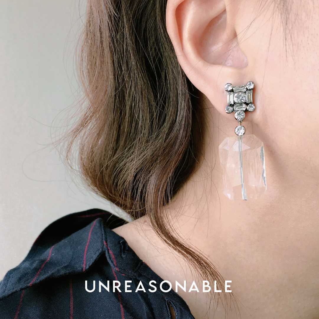 ต่างหู พลอยกระจก ต่างหูคลิป ต่างหูก้านเงินแท้ UA0730-01 Unreasonable Accessories