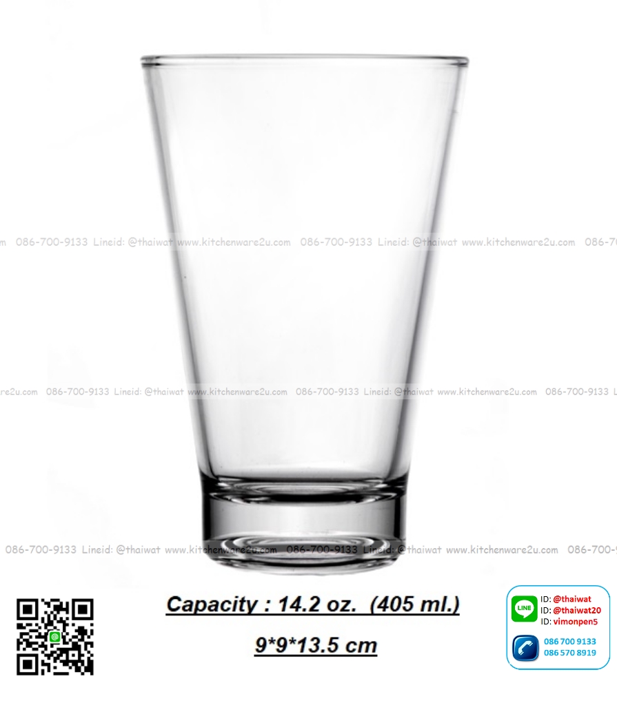 P11365 แก้วใส 14.2 Oz. (405 มิล) (9*9*13.5 cm) No.105414 ราคาส่งต่อ 1 ลัง : 48 ใบ : 1080 บต่อลัง