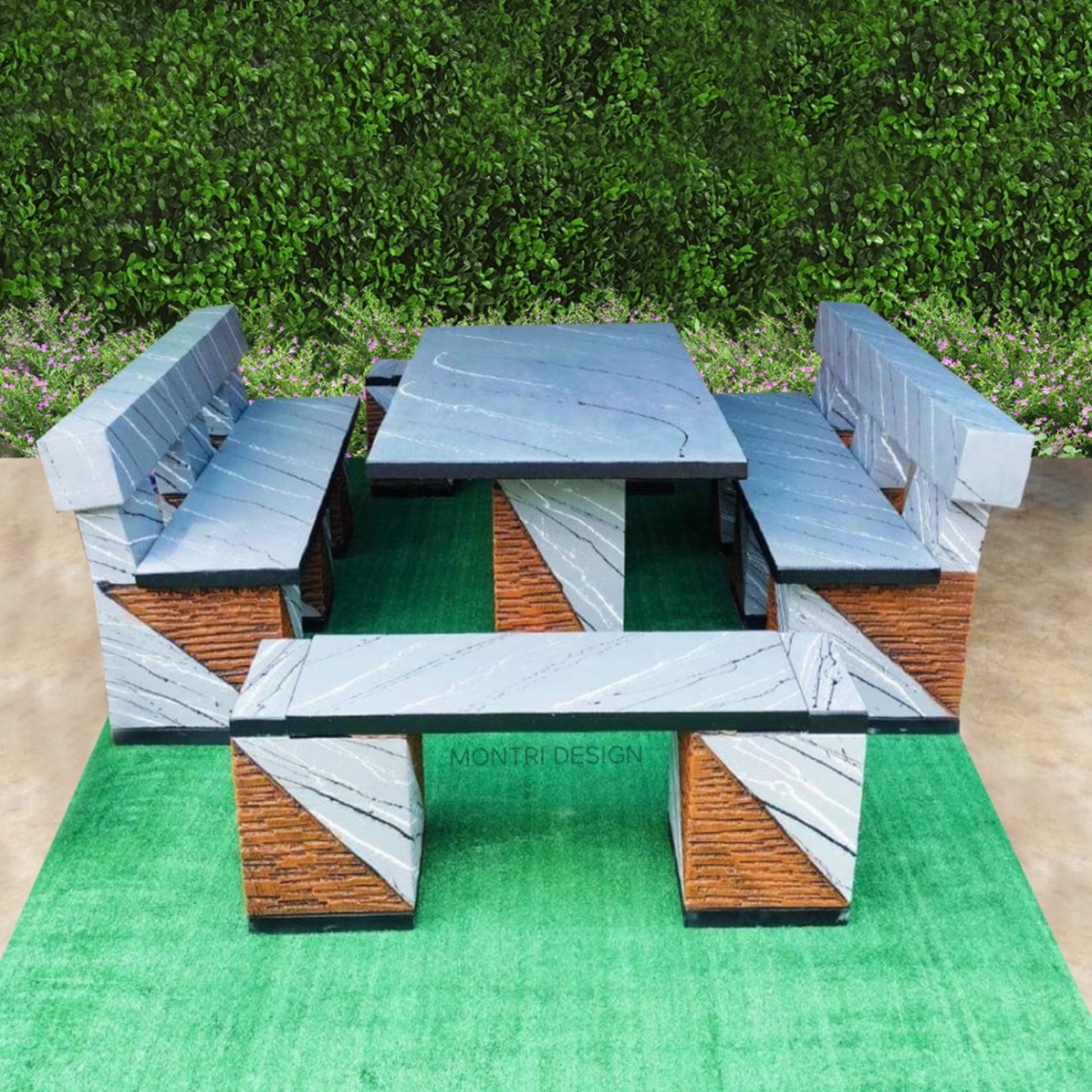 โต๊ะโมเดิร์นพนักพิง โต๊ะสนามปูนปั้น โตีะสนามโมเดิร์น ขนาด 150*80 cm. รุ่น LA711