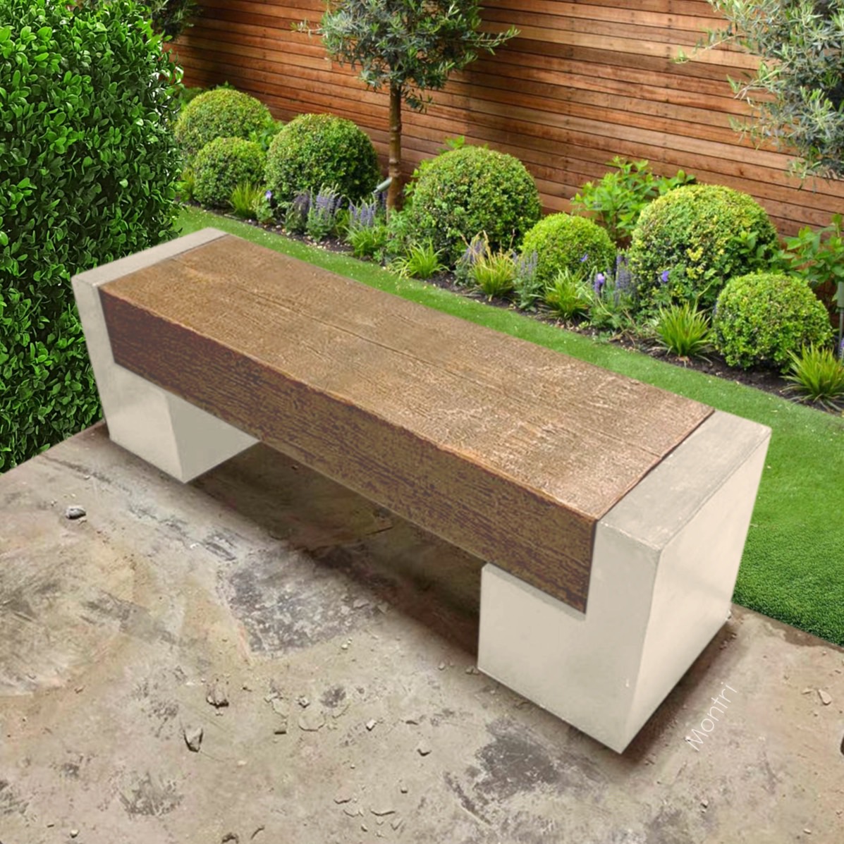 ม้านั่งสนามคอนกรีต ขนาด 150 ซม. ทนทานทุกสภาพอากาศ นั่งสบายได้ 3 คน ม้านั่งสนามมนตรีศิลป์