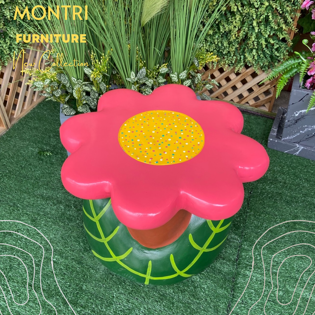 เก้าอี้ปูนรูปดอกไม้ สุดน่ารัก เก้าอี้ดอกไม้ปูนปั้น เก้าอี้ปูนปั้นรูปดอกไม้ ม้านั่งสนามในสวน (สีชมพูโอลด์โรส)