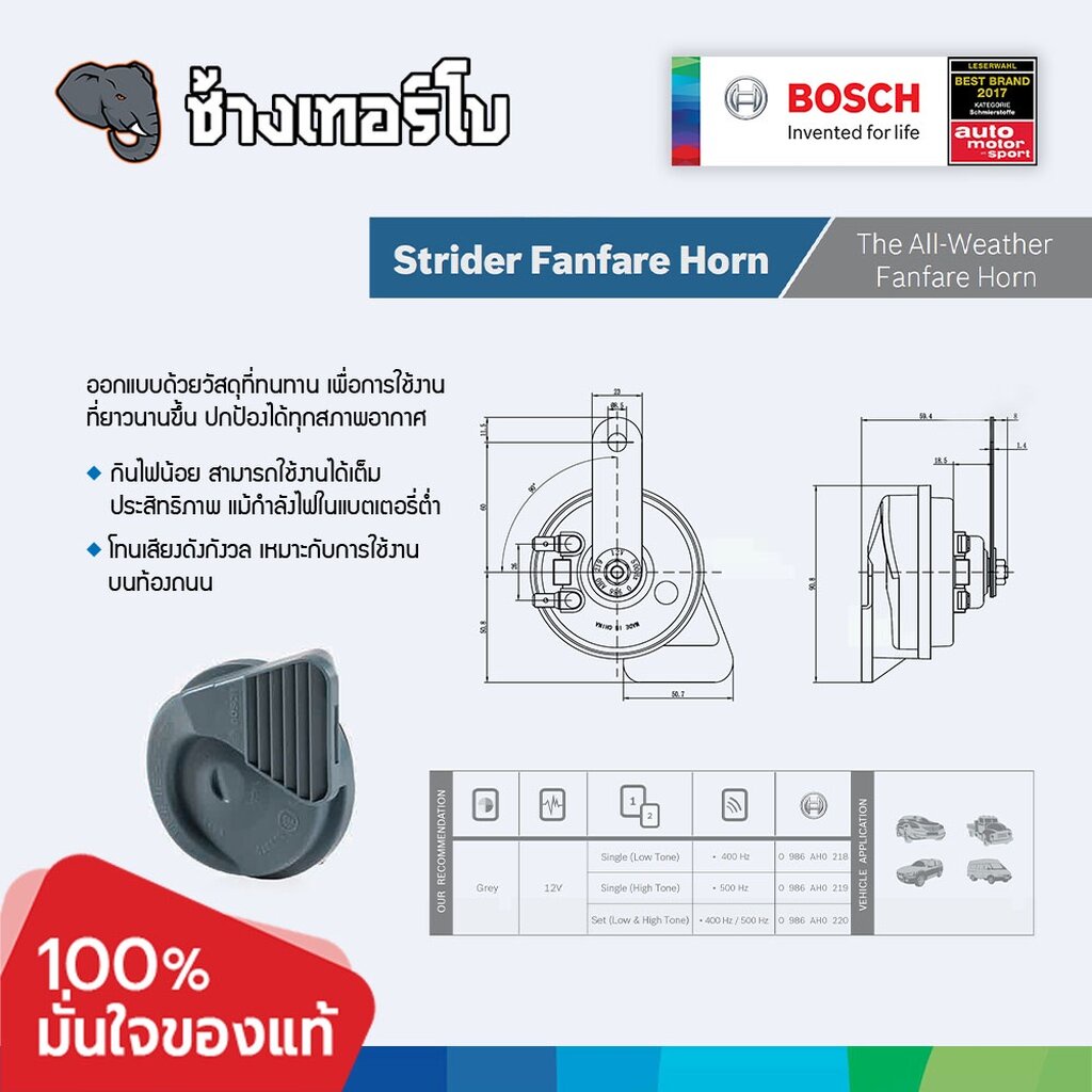 ✅BOSCH⏩EC12-C⏪ แตรกันน้ำ กันฝุ่น IP56 รุ่น EC12C แท้ 100% 12V ใส่ได้ทั้งมอเตอร์ไซด์และรถยนต์ เสียงสูงดัง แตรเสียงเบนซ์