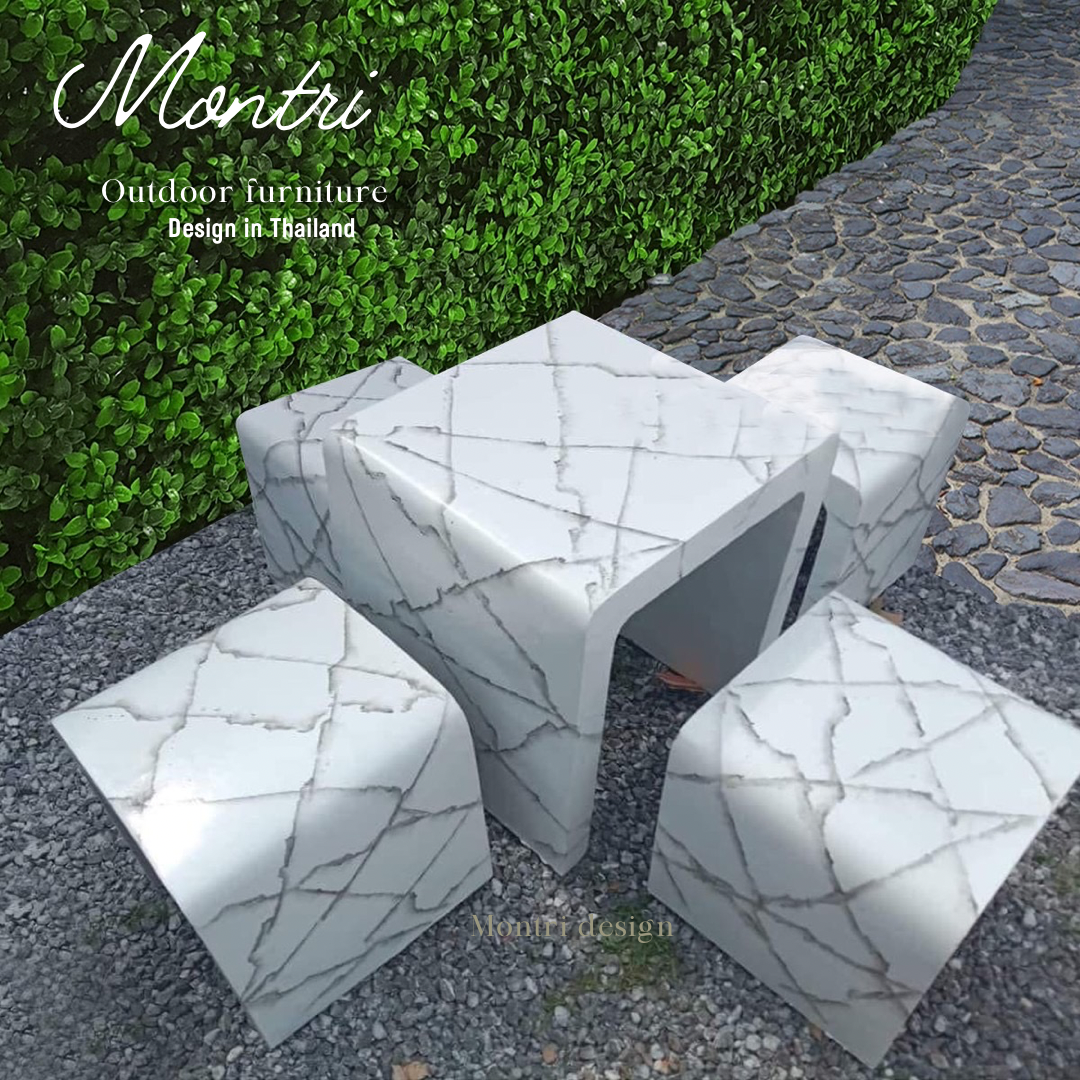 ชุดโต๊ะสนาม โต๊ะสนาม โต๊ะสนามกลางแจ้ง ชุดโต๊ะปูนซีเมนต์สไตล์ลอฟท์ รุ่น Loft mini สี Luxury white & black