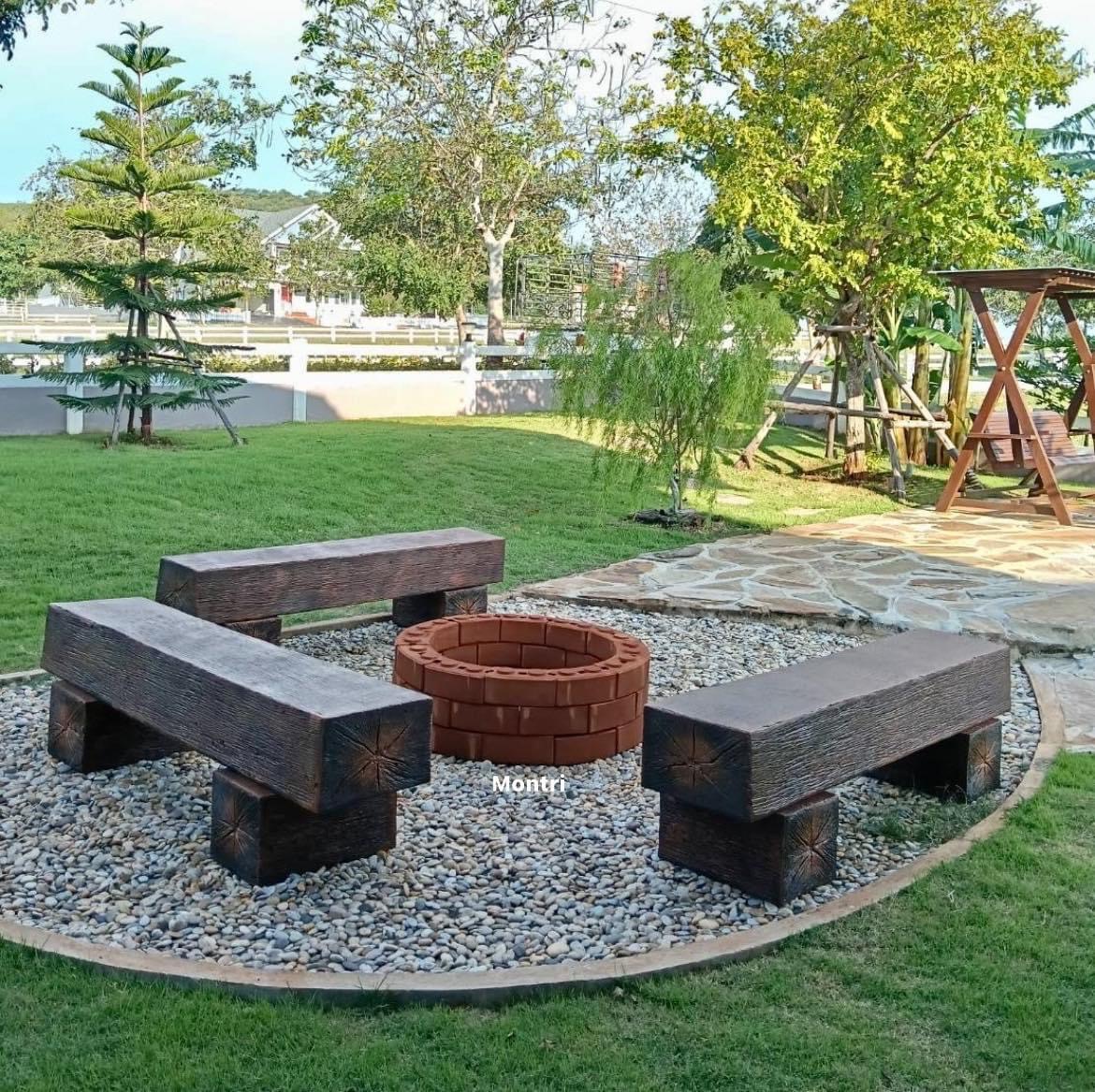 เซตม้านั่งไม้หมอนพร้อมเตาอิฐ เติมเต็มมุมพักผ่อน สวยทน แข็งแกร่ง สไตล์ธรรมชาติ