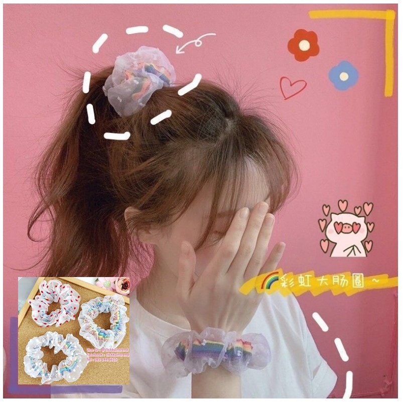 โดนัดรัดผม ผ้าลายสายรุ้ง หุ้มผ้าซีทรู สินค้าน่ารักมาก