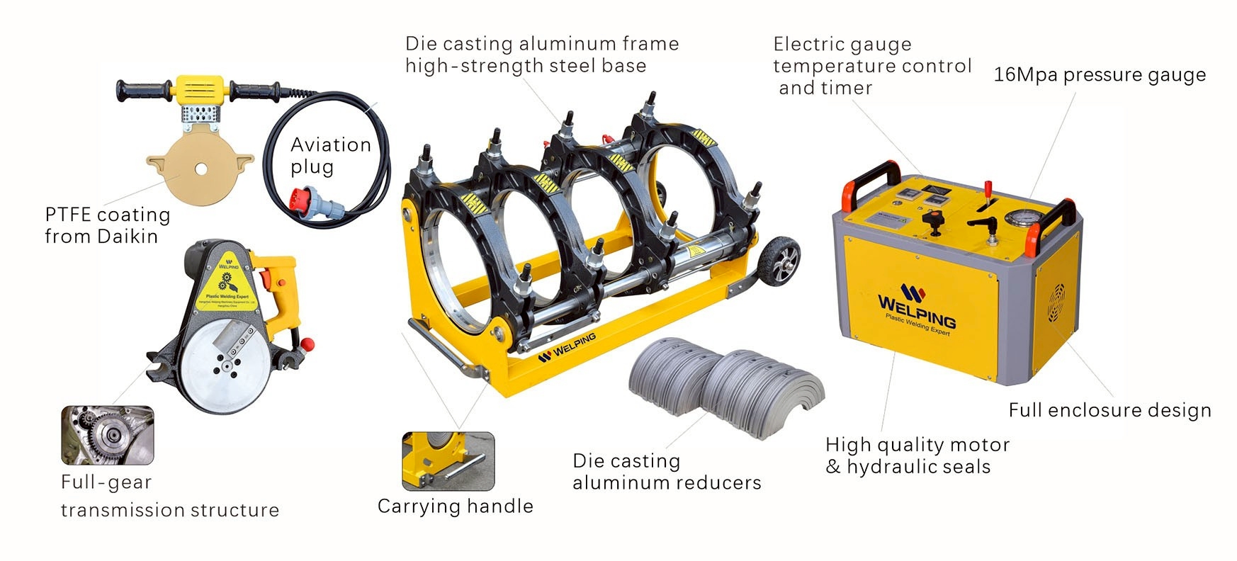 เครื่องเชื่อมท่อ Welping รุ่น WP250A (ไฮดรอลิค) ขนาดท่อที่เชื่อม 63 mm.-250 mm.