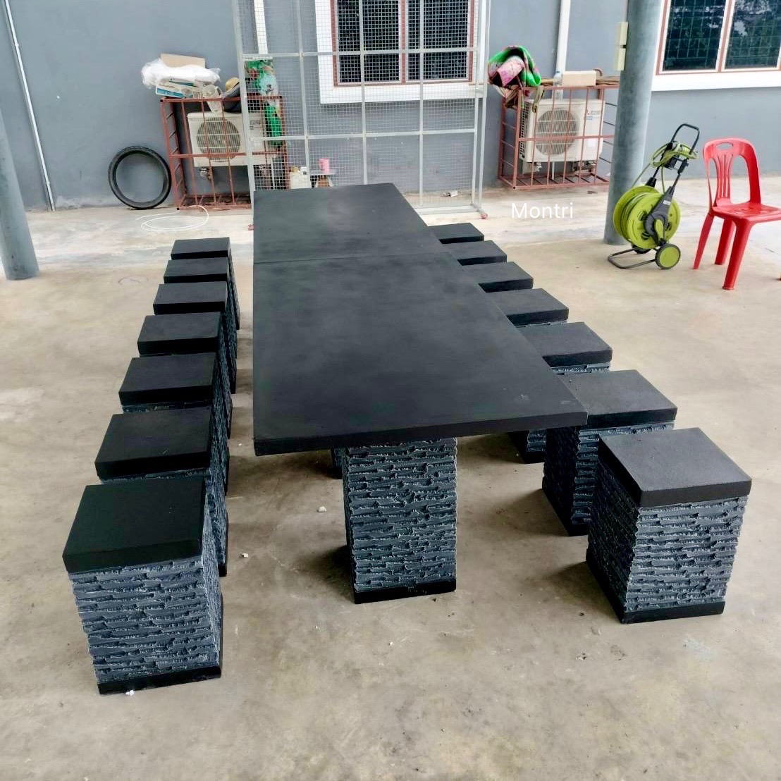 ชุดโต๊ะสนาม โต๊ะปูนสนาม โต๊ะโมเดิร์น โต๊ะปูนสนามโมเดิร์น ชุด 14 ที่นั่ง โต๊ะยาว 3 เมตร กว้าง 80 cm.