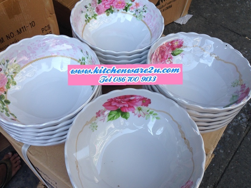 P08908 ชามเมลามีน 7.5 นิ้ว หนา ลายสวย ราคาส่งต่อ 1 โหล :12 ใบ:210 บ.
