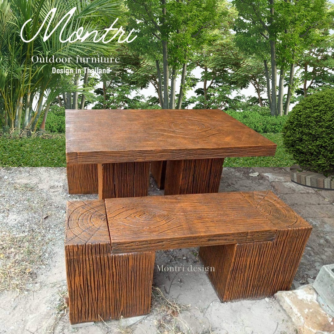 ชุดโต๊ะปูนลายไม้ ชุด 4 ที่นั่งพาด รุ่น Aun001