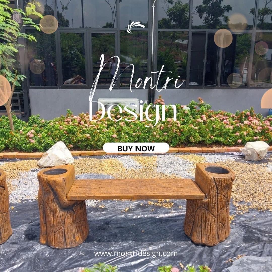 เก้าอี้สนามปูนลายไม้ 2in1 เก้าอี้กระถางต้นไม้ งาน DIY ทำจากปูนปั้นสด เสมือนไม้จริง ดูเป็นธรรมชาต ปัดสีด้วยมือสุดปราณีต