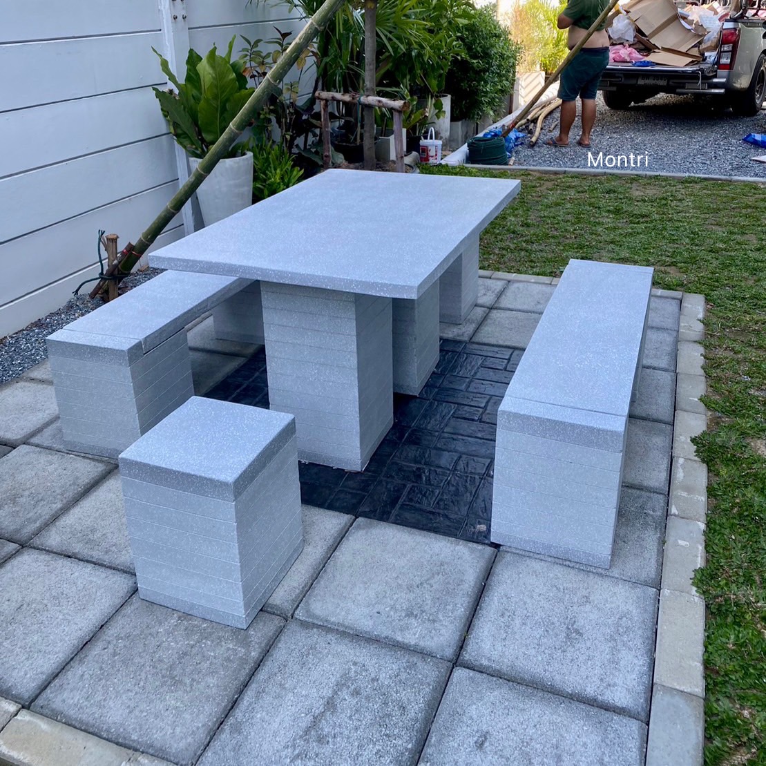 โต๊ะสนาม ชุดโต๊ะสนามปูน โต๊ะปูนสนาม ชุดโต๊ะสนาม เฟอร์นิเจอร์สนาม ชุด 6 ที่นั่ง