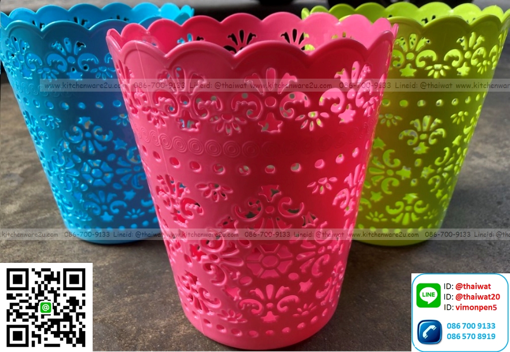 P06390 ตะกร้ากลมเล็ก ลายฉลุ (14*14*16.5 cm) สีหวาน No.64 ราคาขายส่งต่อ 1 โหล: 12 ใบ