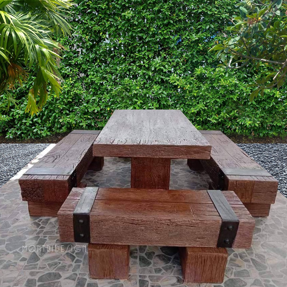 ชุดโต๊ะสนามปุนลายไม้ โต๊ะไม้หมอนโมเดิร์น รุ่น FF03 ขนาด 180*90 cm.