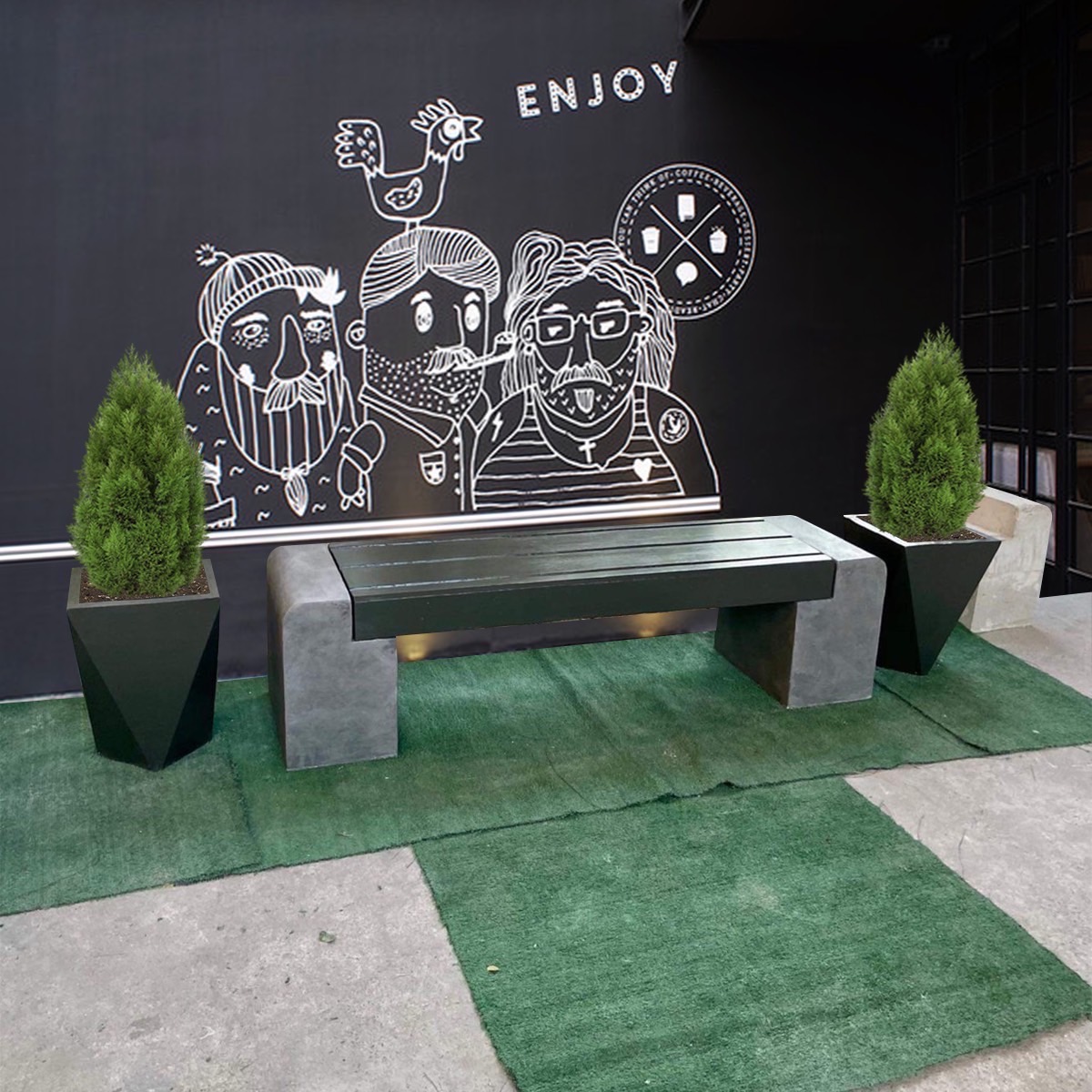 ม้านั่งสนาม เก้าอี้สนาม เก้าอี้คอนกรีต ม้านั่งสนามในสวนพร้อมกระถางสวยๆ รุ่น Montridesign 04 Combo Set