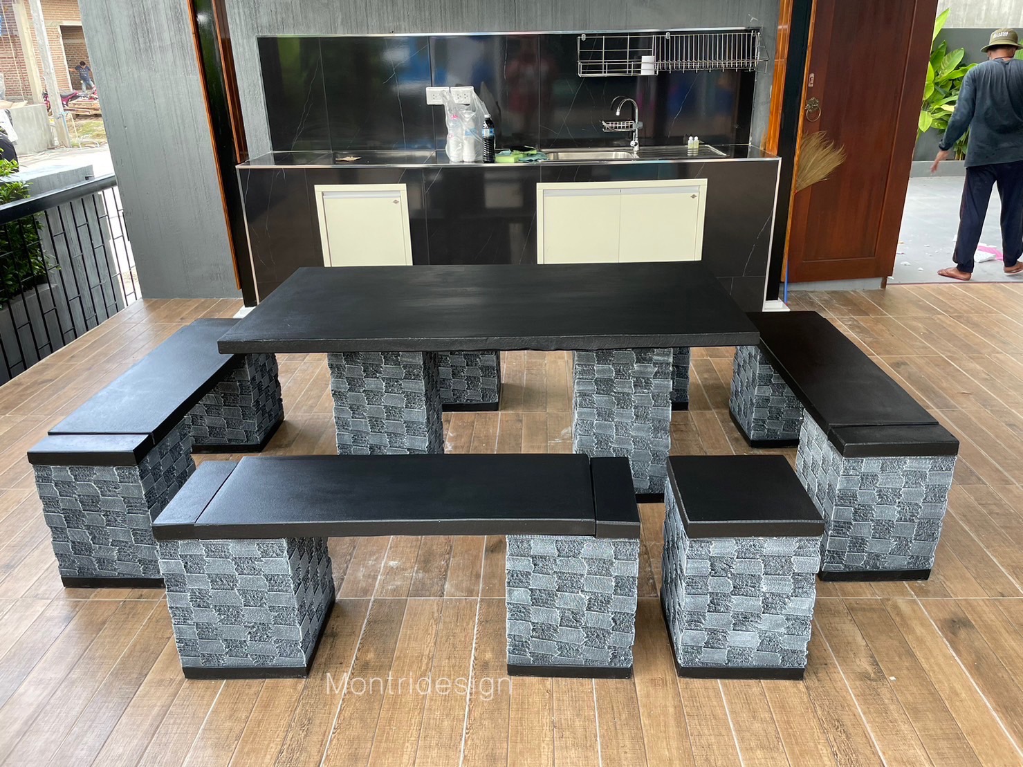 ชุดโต๊ะเก้าอี้สนาม โต๊ะปูนสนาม โต๊ะชุดในสวน ชุด 10 ที่นั่ง ชุดโต๊ะเก้าอี้ปูนสนาม