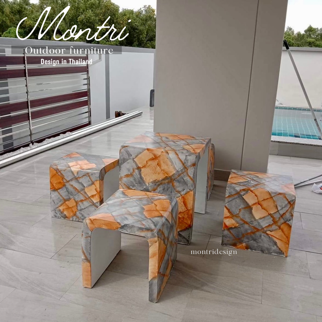 ชุดโต๊ะสนาม โต๊ะสนาม ชุดโต๊ะสนามกลางแจ้ง โต๊ะปูนซีเมนต์ สไตล์ลอฟท์ รุ่น Loft01 สี Gold สลัด