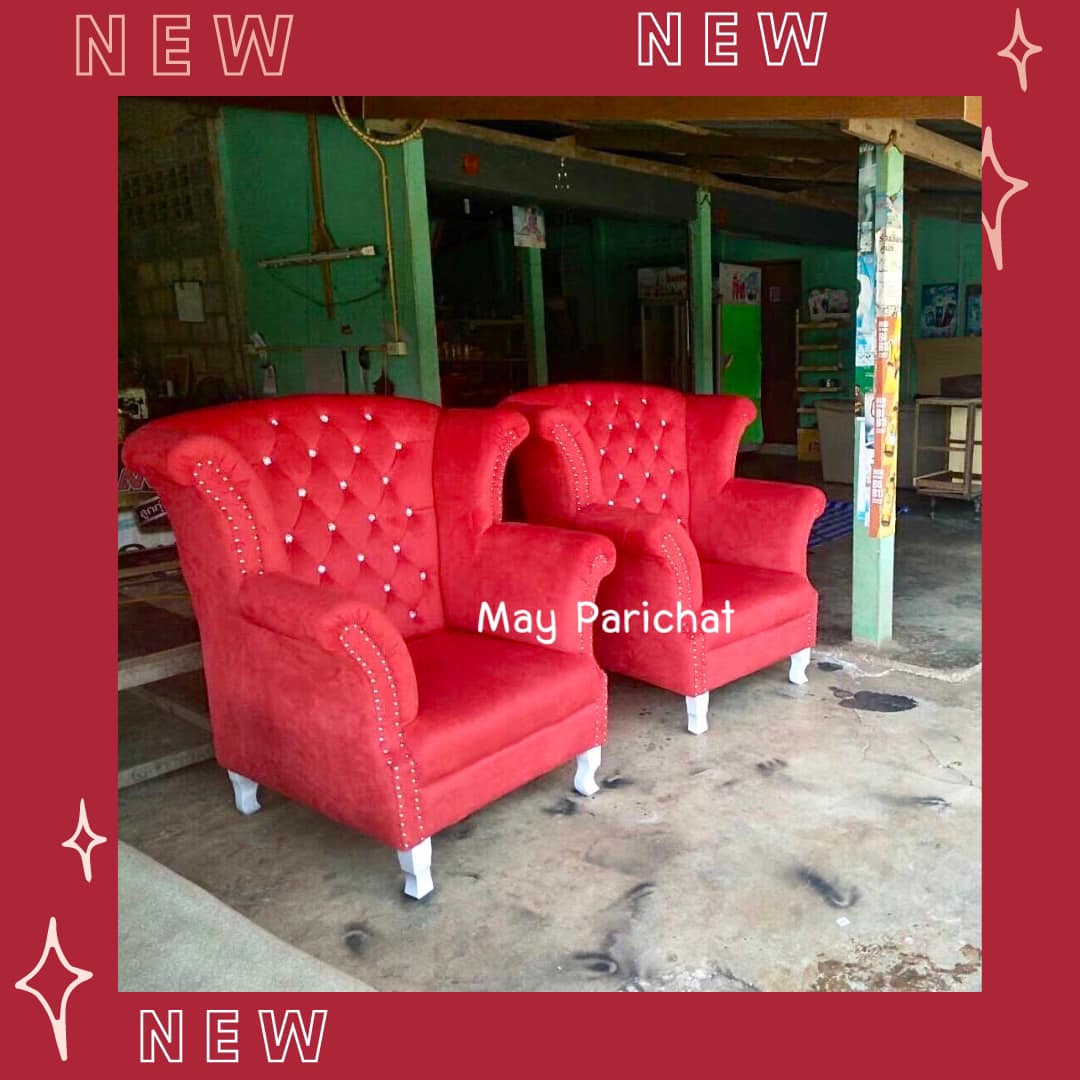 โซฟาเจ้าหญิงแบบ 1 ที่นั่ง ผ้ากำมะหยี่สีเเดง