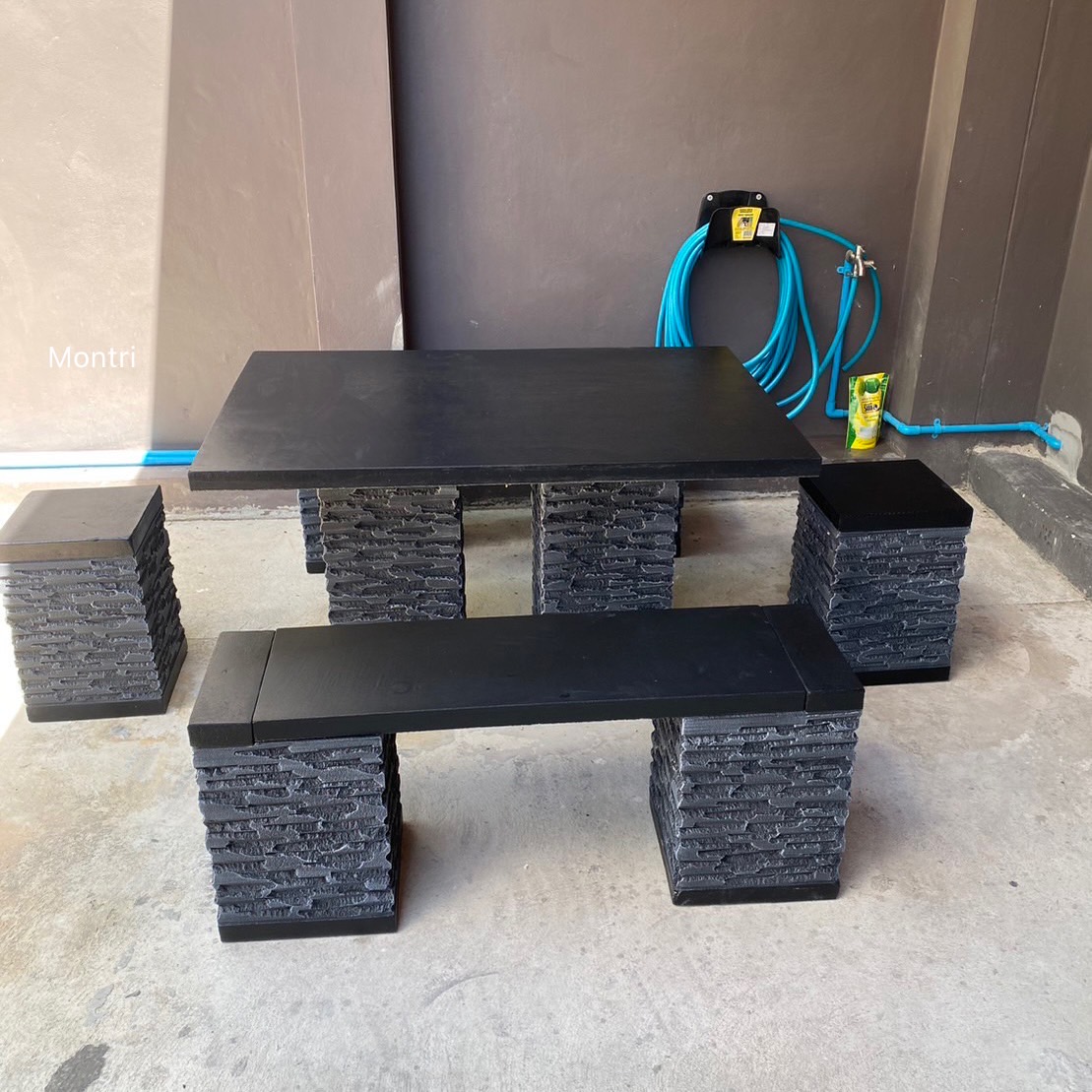 ชุดโต๊ะปูนสนาม 6 ที่นั่ง ชุดโต๊ะสนามกลางแจ้ง ชุดสนาม ชุดโต๊ะสนาม โต๊ะสนามปุนสไตล์โมเดิร์น