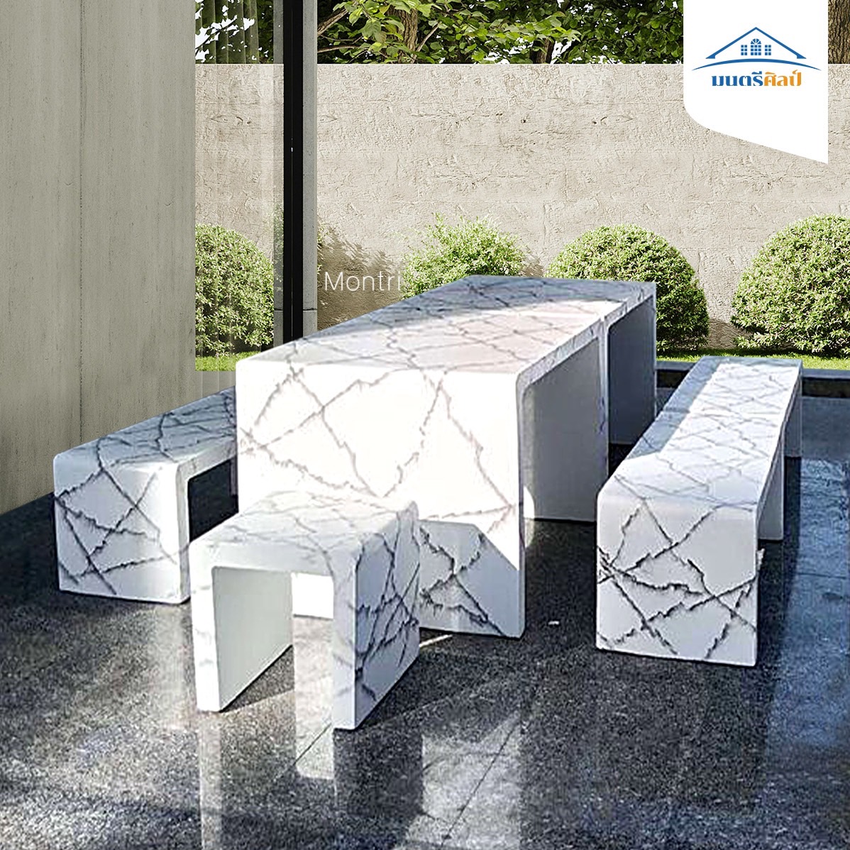 ชุดโต๊ะสนาม Modern Luxe ลายหินอ่อนทรงตัว U เติมเต็มความหรูหราให้พื้นที่ แข็งแรง ทนทาน