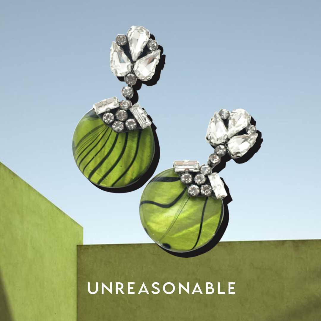 ต่างหู Drop สีเขียว ต่างหูคลิป ต่างหูก้านเงินแท้ สวยใส่สบาย UA0720-03 Unreasonable Accessories