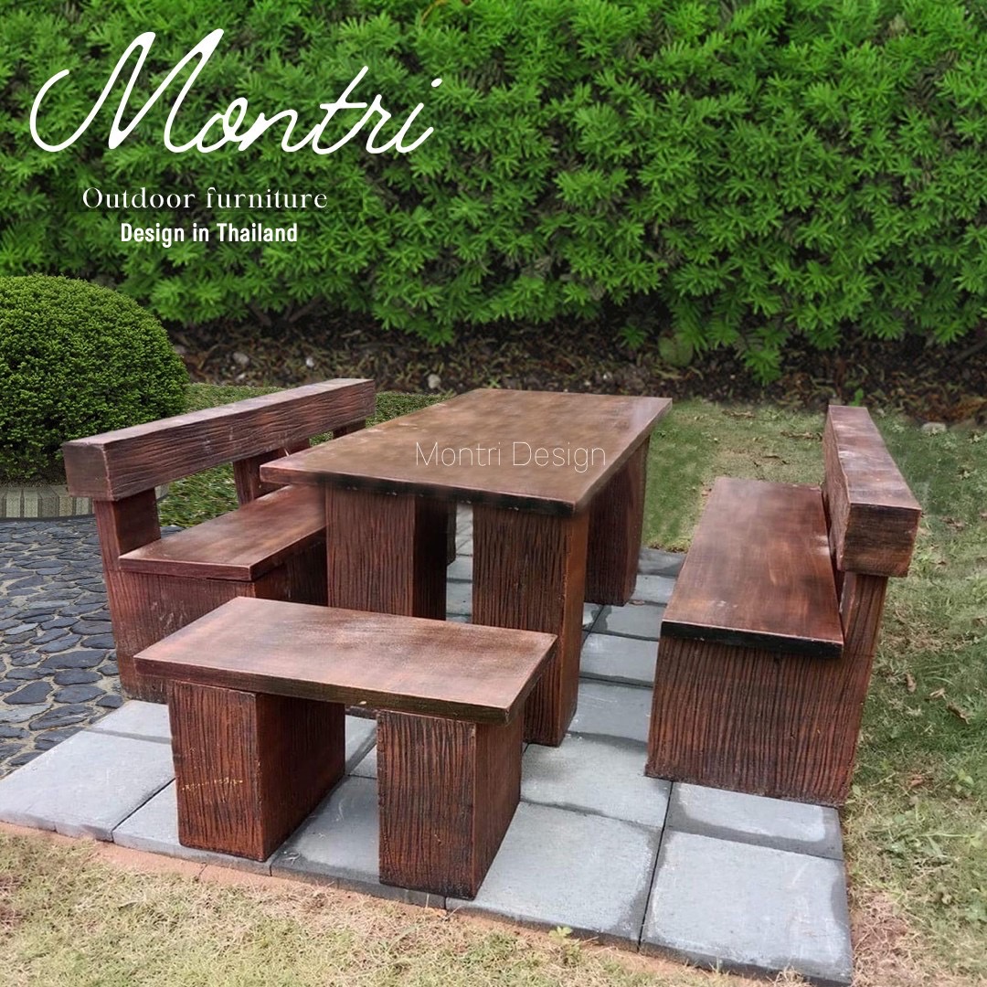 ชุดโต๊ะเก้าอี้พนักพิง ขนาด 180*80 cm. สีไม้ธรรมชาติ ชุดโต๊ะปูนลายไม้