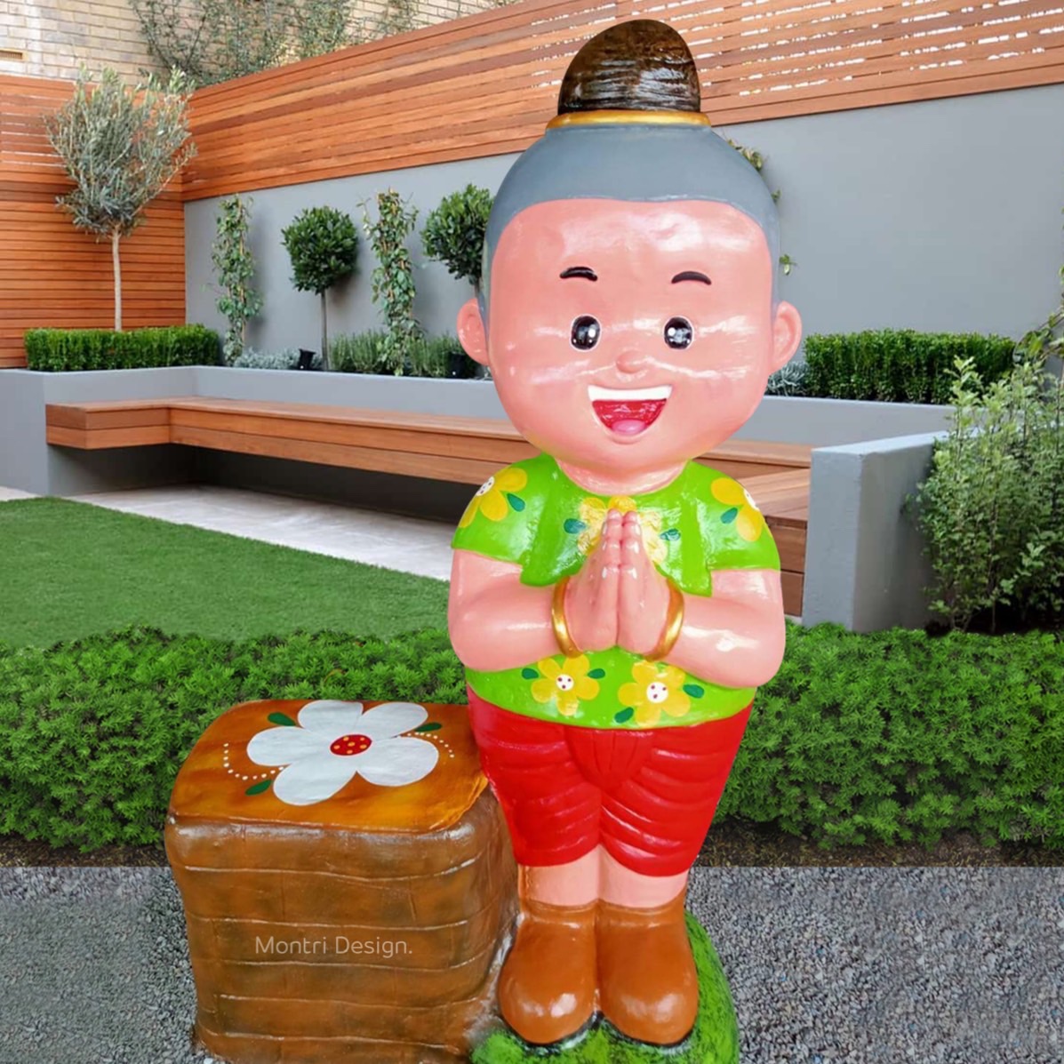 ตุ๊กตาปูนปั้นม้านั่ง สีสันสดใส เก้าอี้ตุ๊กตาแต่งสวน ตุ๊กตาแต่งหน้าร้าน สูง 120 cm.