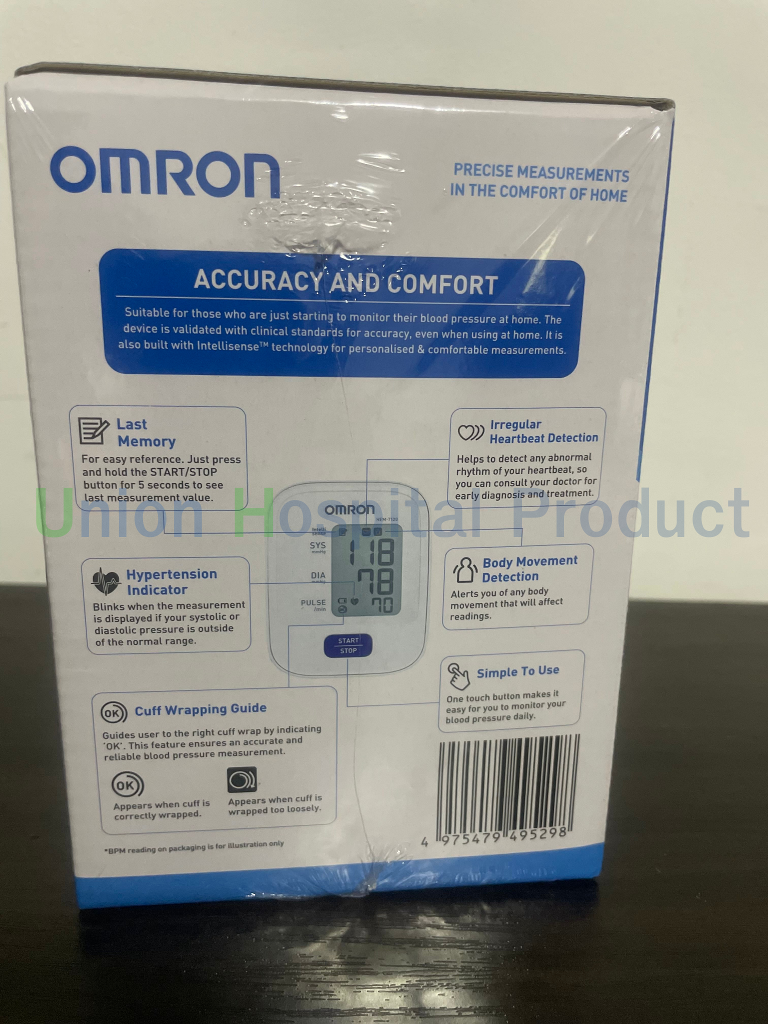เครื่องวัดความดัน OMRON รุ่น HEM-7120 แถมฟรี Adapter + ประกันศูนย์ 5 ปี + ถ่าน AA ก้อน