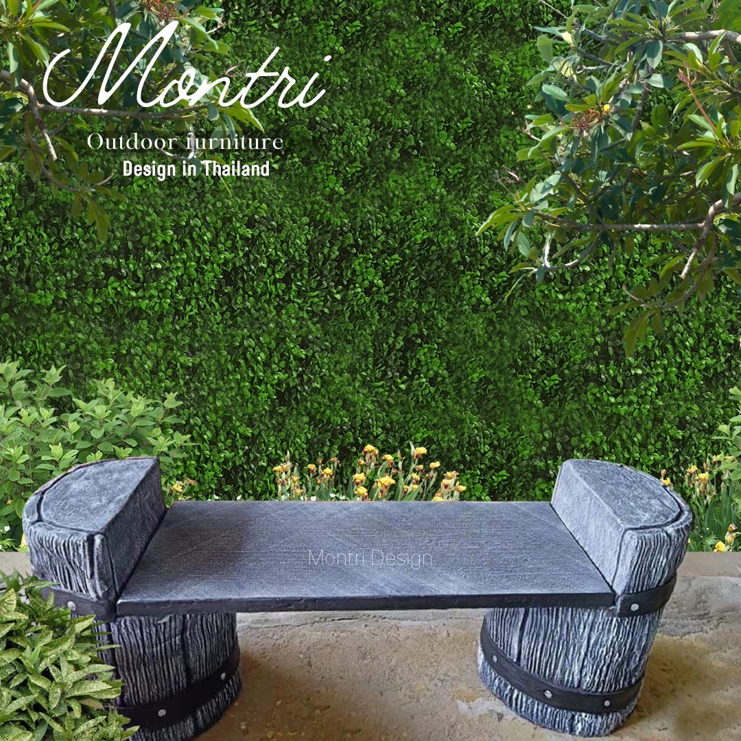 เก้าอี้เปลือกไม้ ม้านั่งเปลือกไม้ ม้านั่งแต่งสวน เก้าอี้แต่งสวน เก้าอี้ปูนลายไม้ ม้านั่งปูนลายไม้ รุ่น thaidesign A01 สีเทา