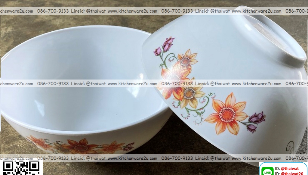 P07863 ชามเมลามีน 7 นิ้ว ทรงโคม หนา หลากหลายลาย ราคาส่งต่อ 1 โหล: 12 ใบ