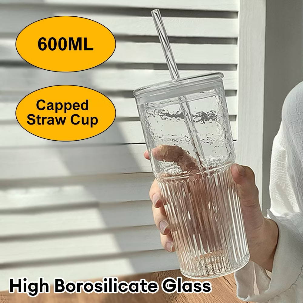 แก้วขนาด 600 ml ขนาดใหญ่จุใจ พร้อมแถมฝาปิดและหลอดอย่างดี