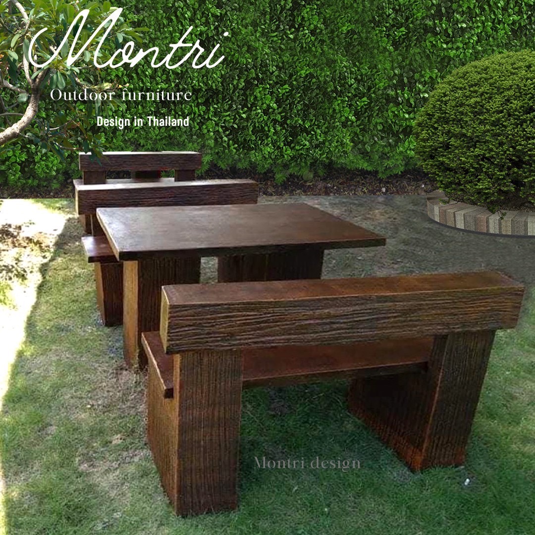 ชุดโต๊ะปูนลายไม้ โต๊ะปูนลายไม้ เก้าอี้พนักพิง โต๊ะสนาม โต๊ะสนามกลาง รุ่น LA05 ลายไม้ ขนาด 120*80 cm.