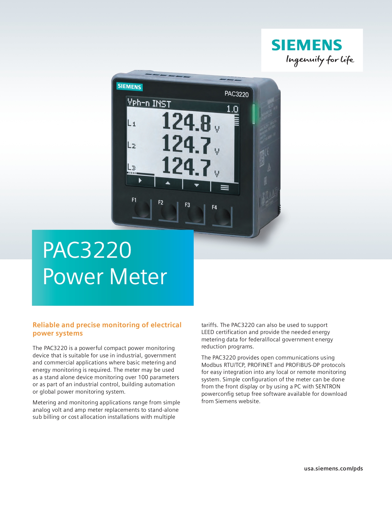 7KM3220-0BA01-1DA0 : SIEMENS เพาเวอร์มิเตอร์ SENTRON PAC3220