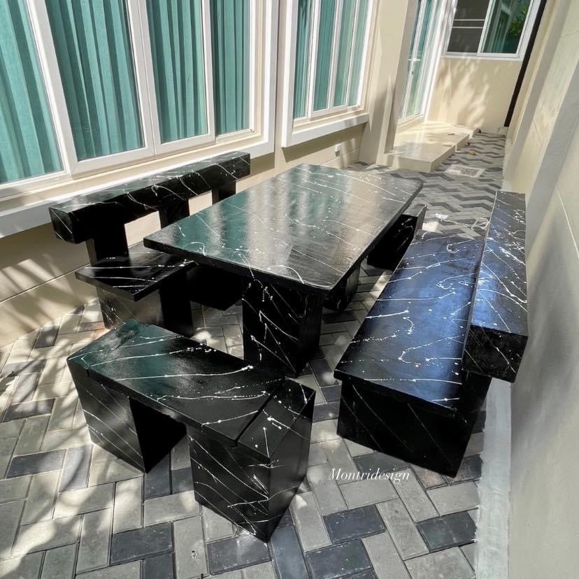 โต๊ะโมเดิร์นพนักพิง โต๊ะสนามปูนปั้น โต๊ะสนามโมเดิร์น ขนาด 150*80 cm. รุ่น FL 150*80 ดำสลัดขาว