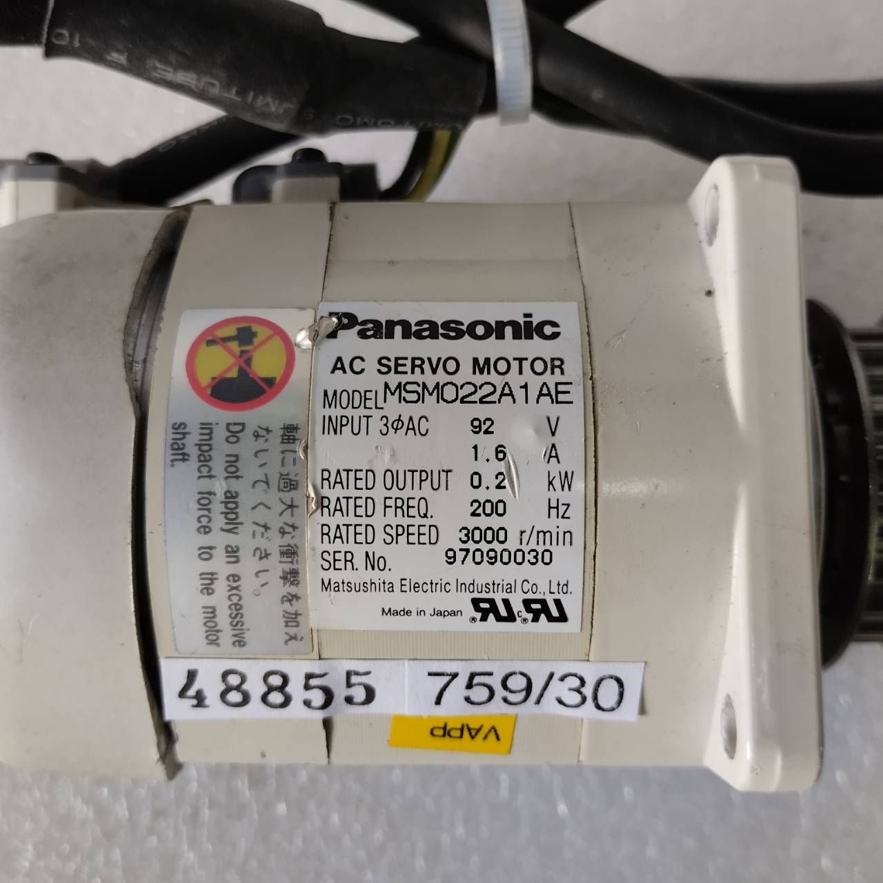 SERVO MOTOR " PANASONIC " MODEL : MSM022A1AE