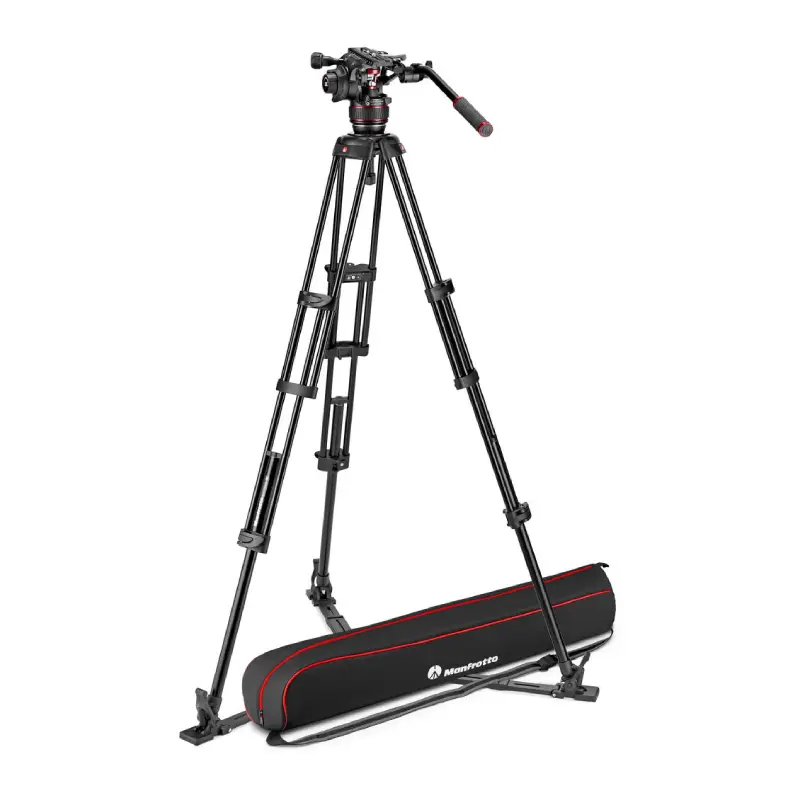Manfrotto Nitrotech 608 Video Head and Aluminum Twin Leg Tripod with Ground Spreader