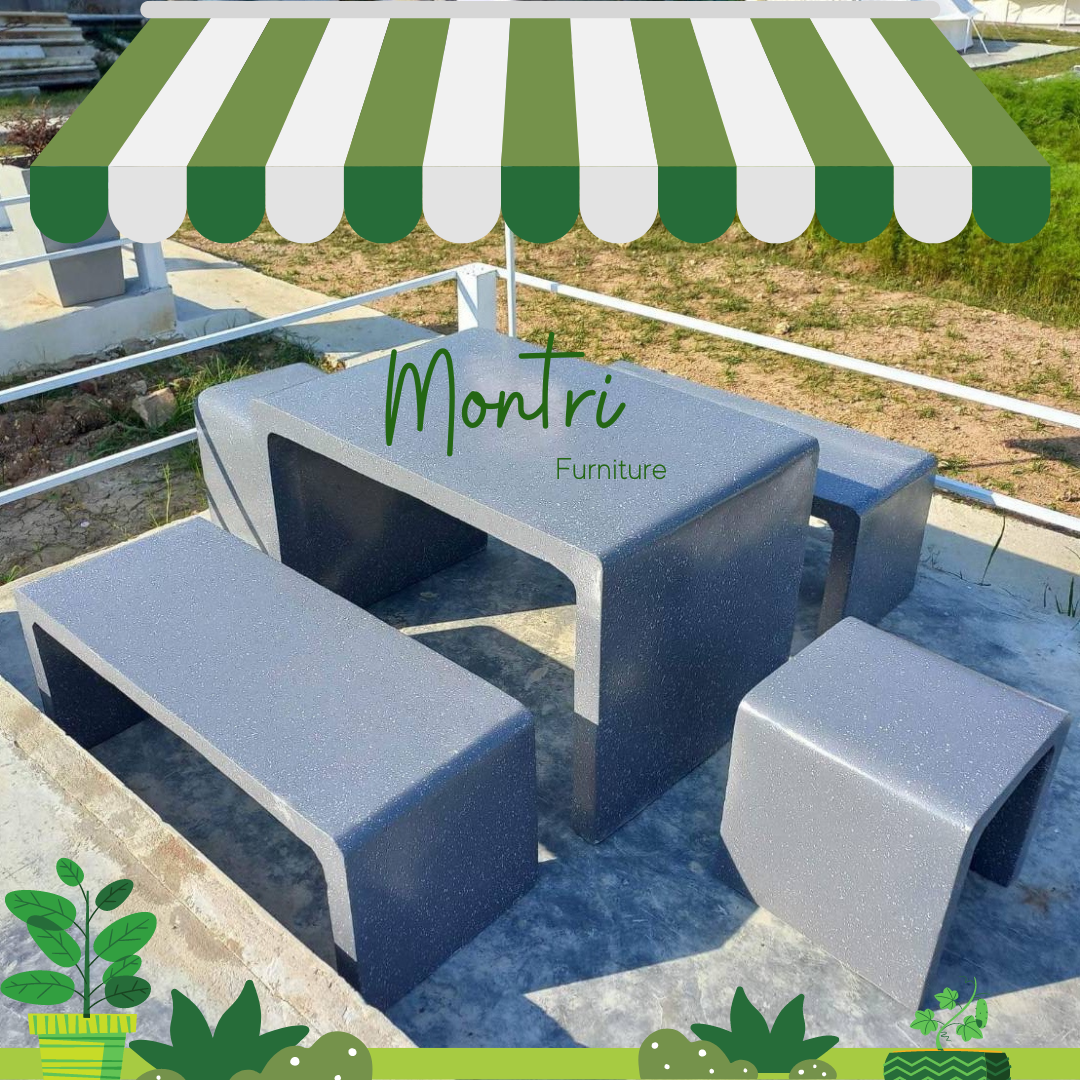 โต๊ะปูนซีเมนต์สไตล์ลอฟท์ รุ่น BigLoft Luxury 2023 ลายหินอ่อน สีเทาอ่อนเม็ดขาว ชุดโต๊ะลอฟ์ขขนาดใหญ่