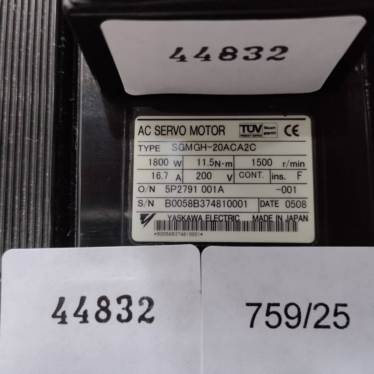 SGMGH-20ACA2C SERVO MOTOR "YASKAWA"