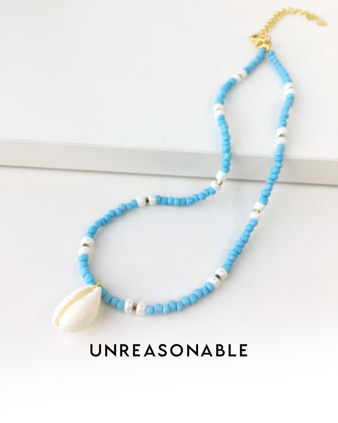 สร้อยคอลูกปัด จี้เปลือกหอย สีฟ้า UA0767-01 Unreasonable Accessories