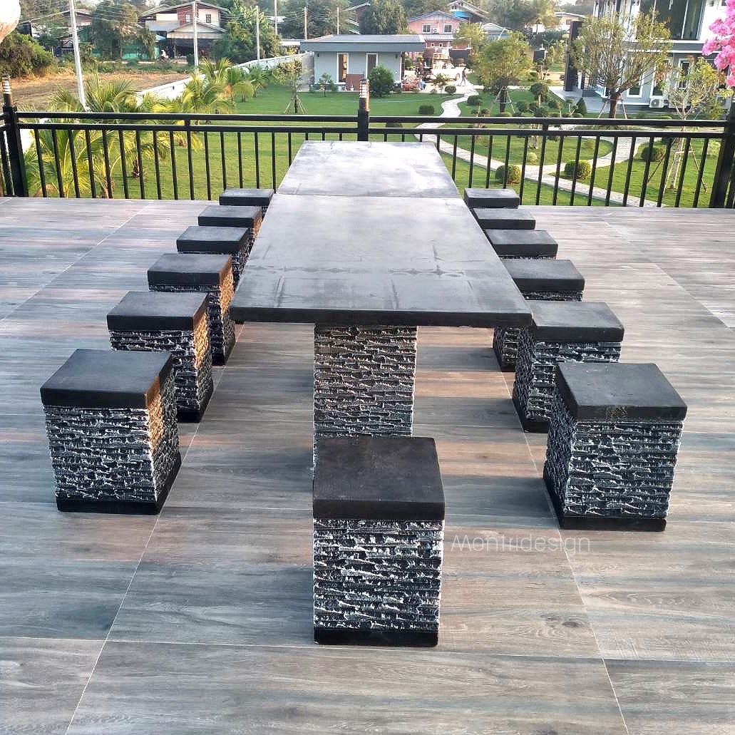 ชุดโต๊ะสนาม โต๊ะปูนสนาม โต๊ะโมเดิร์น โต๊ะปูนสนามโมเดิร์น ชุด 14 ที่นั่ง โต๊ะยาว 3 เมตร กว้าง 80 cm.