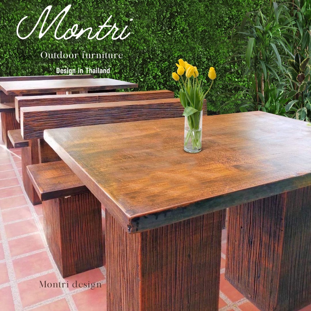 ชุดโต๊ะปูนลายไม้ โต๊ะปูนลายไม้ เก้าอี้พนักพิง โต๊ะสนาม โต๊ะสนามกลาง รุ่น LA05 ลายไม้ ขนาด 120*80 cm.