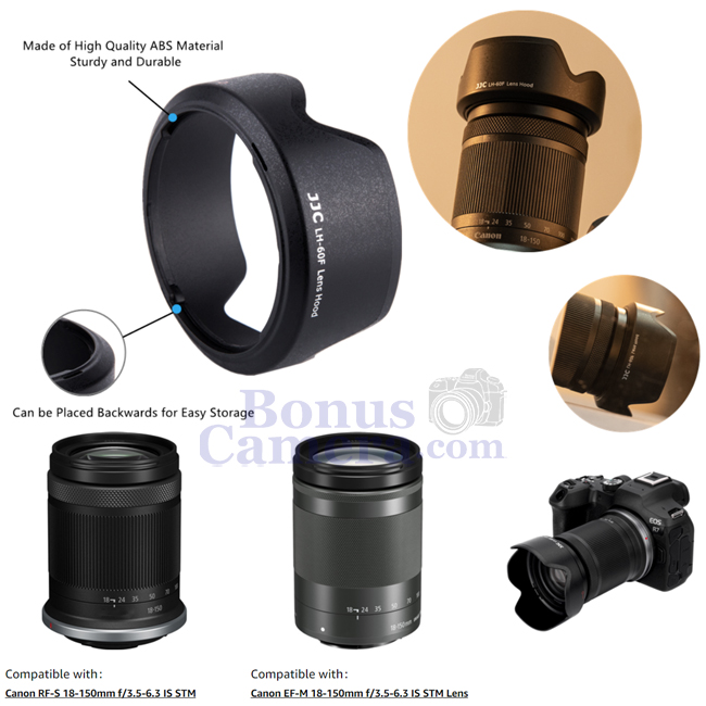 EW-60F ฮู้ดสำหรับเลนส์แคนนอน RF-S 18-150mm F3.5-6.3 IS STM,EF-M 18-150mm F/3.5-6.3 IS STM Canon Lens Hood